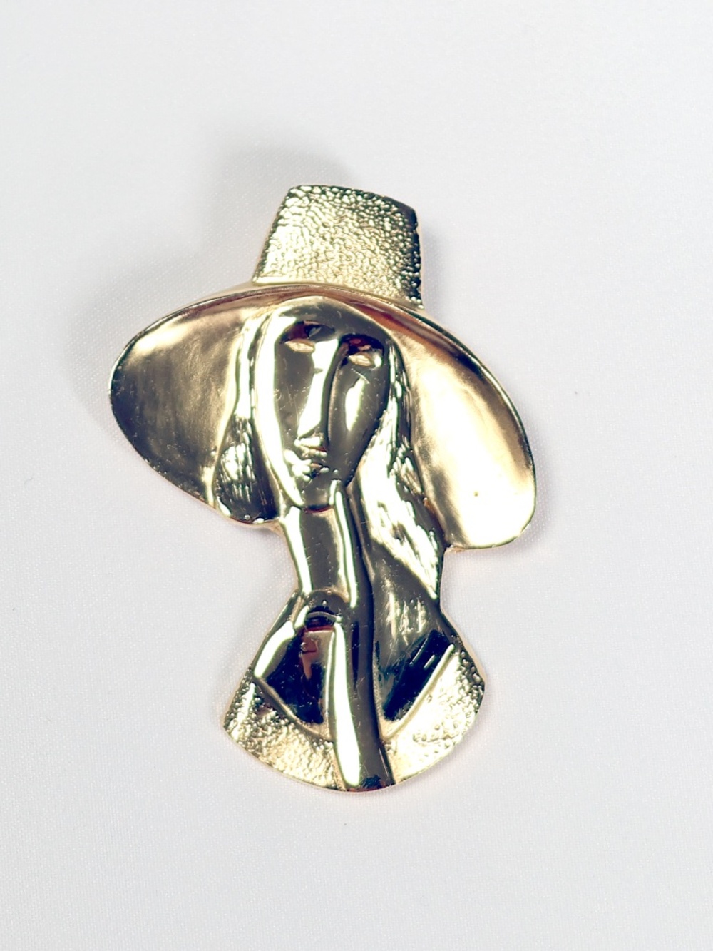 Art Deco Woman with Large Hat Brooch - 2.5 x 1.5 inches - Gold Plated